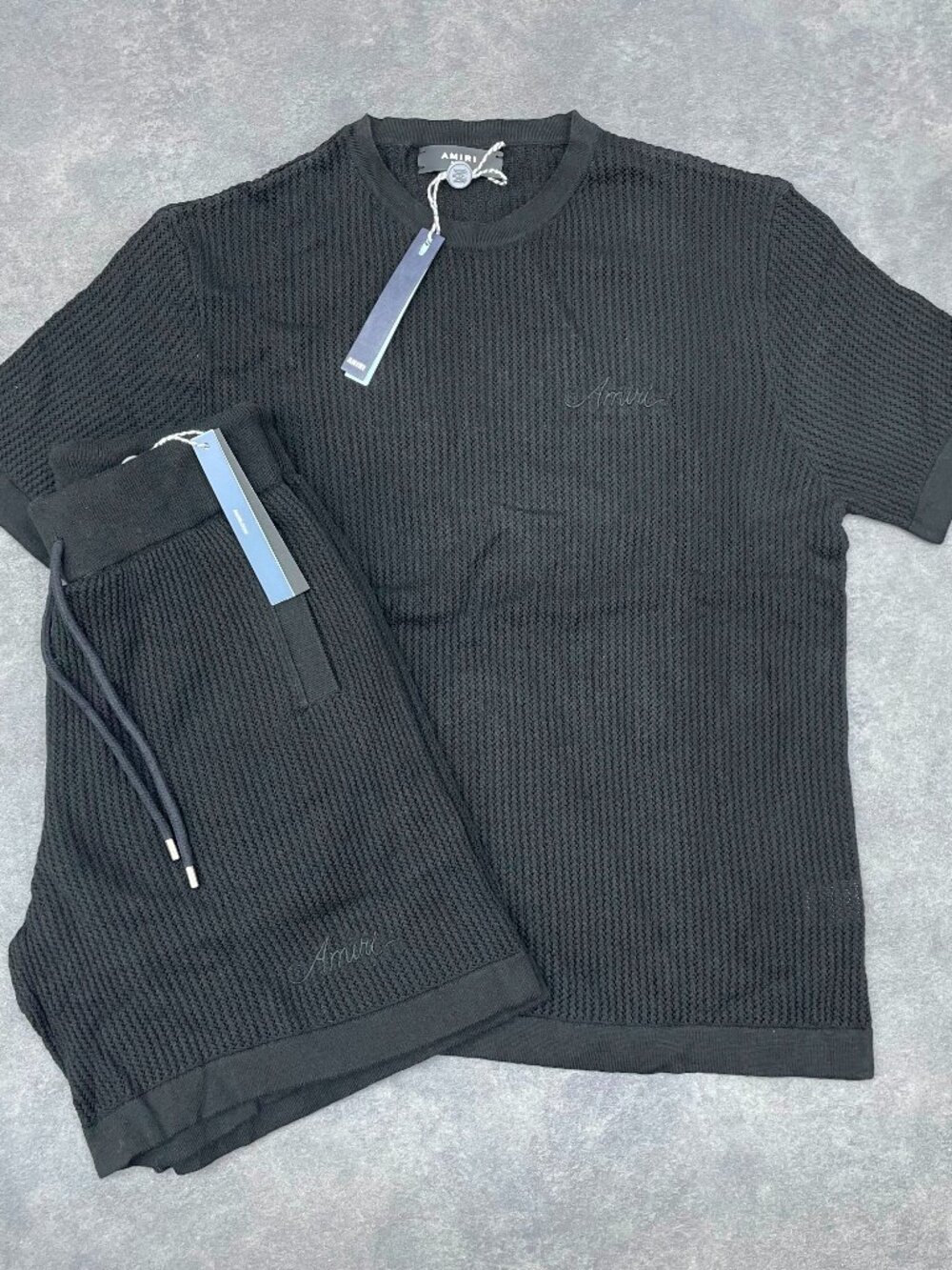 AMIRI Men's Black Knit T-Shirt & Shorts Set- Size Medium